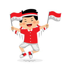 Boy Kids celebrate Indonesia Independence Day