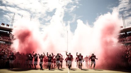 He cheers with spirit and pride as the college football team triumphs, honoring the beloved tradition.