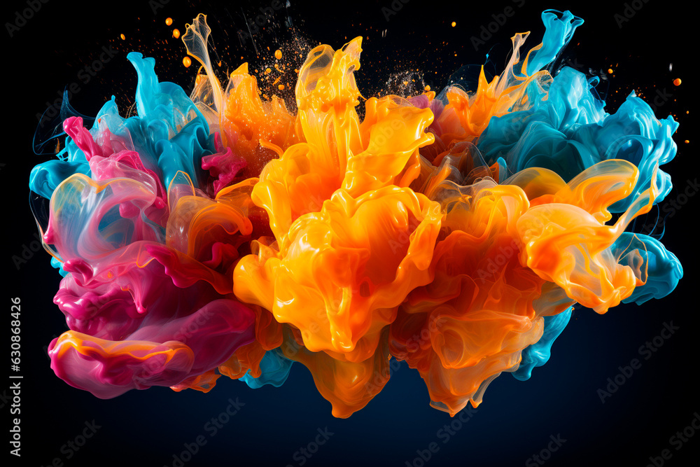 Poster abstract background of colorful ink in water,generative ai