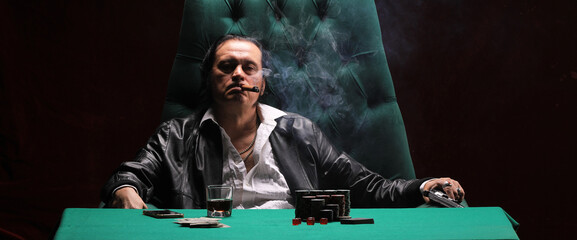 gambler, poker player, criminal man with a gun