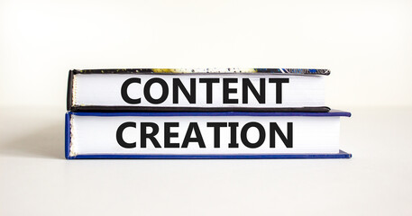 Time for content creation symbol. Concept words Content creation on beautiful books. Beautiful white table white background. Business time for content creation concept. Copy space.