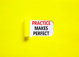 Practice makes perfect symbol. Concept words Practice makes perfect on beautiful white paper....