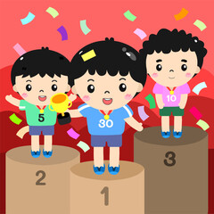 boy winning cute cartoon in vector