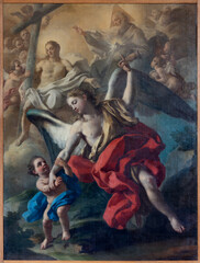 NAPLES, ITALY - APRIL 19, 2023: The painting of Guardian Angel in the church Chiesa di San Lorenzo Maggiore by Francesco De Mura  (1696 – 1782).
