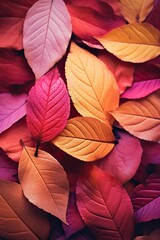 As the leaves of autumn fall, a vibrant tapestry of magenta, pink, and red blanket the earth in a stunning display of plant life, autumn leaf pattern