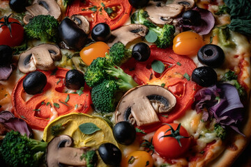 Obraz na płótnie Canvas a closeup of a large veggie pizza, AI generated, Generative AI, AI Art, illustration,