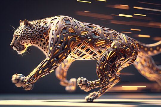 Leopard running on a dark background