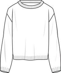 Women's Basic Regular Fit Sweater- Technical fashion illustration. Front, white color. Unisex CAD mock-up. - obrazy, fototapety, plakaty
