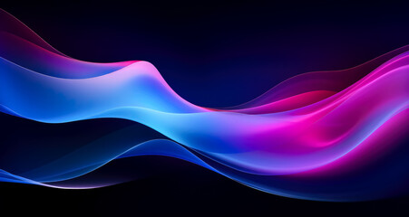 Neon abstract colored light lines moving along a dark background, light sky-blue and orange smooth and curved lines, technological fusion, vibrant colors.