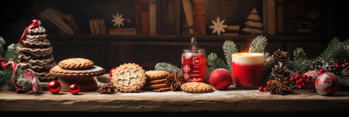 Fototapeta premium Gingerbread cookies arranged in a festive scene for Christmas celebration