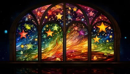 Poster Coloré Star and space star christ church glass