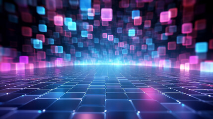 abstract blue background with glowing cubes 