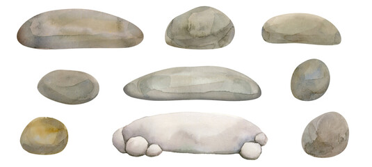 Hand Drawn Watercolor Set Of Stones