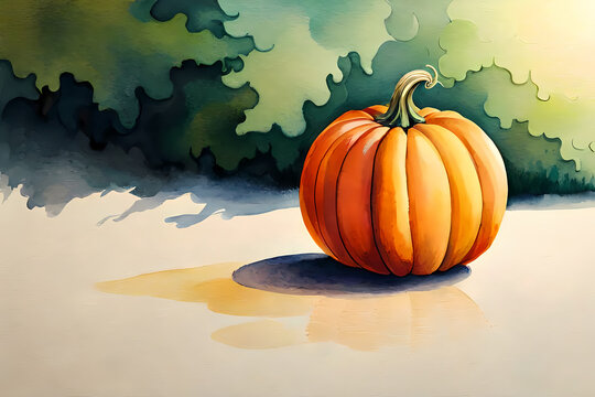 Watercolor painting style still life with pumpkin