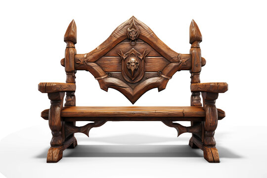 Medieval wooden bench. Cutout on transparent