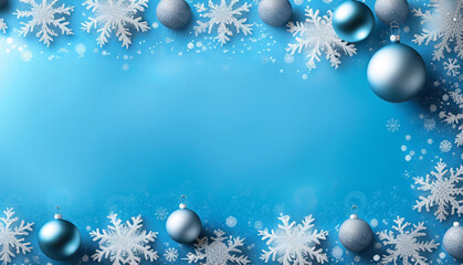 blue christmas background with snowflakes and christmas balls
