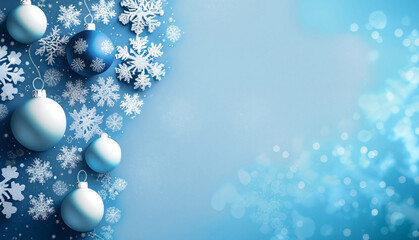 blue christmas background with snowflakes and christmas balls
 - obrazy, fototapety, plakaty