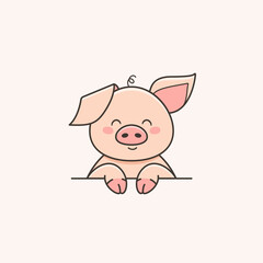 Vector cute smiling pig. Flat illustration in cartoon style © OWLISKO DESIGN