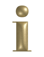 Letter I realistic gold 3d texture. Metal, inflate, lower case i serif font, isolated on transparent background.