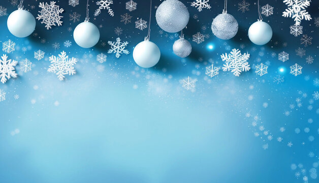 blue christmas background with snowflakes and christmas balls
