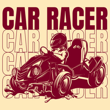 Car Racer on the mud road | Illustration Banner Isolated