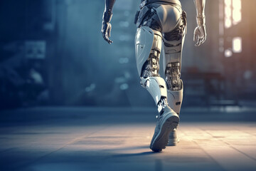 Bionic prosthetic leg. Cybernetic technologies in prosthetics. Leg prosthesis. - obrazy, fototapety, plakaty