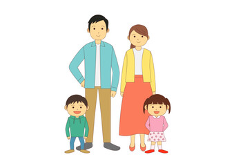 正面を向く4人家族のイラスト_1_主線あり
