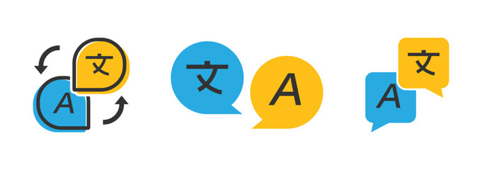 Translation Vector Icons. Foreign Language Interpreting symbols.