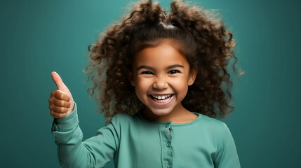 Girl with dark skin and curly hair shows class. Generative AI