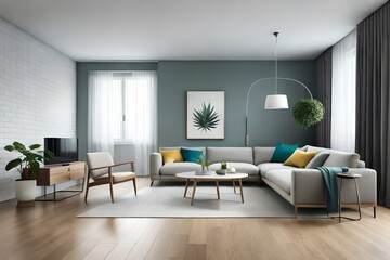 Naklejka na ściany i meble living room interior generated by AI technology 