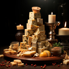 Fototapeta na wymiar delicious pieces of cheese,Generative AI