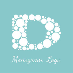 Initial letter D digital logo design template, monogram logo white on blue background.