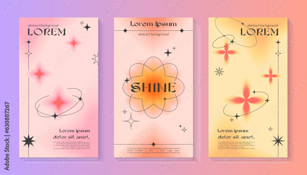 Wall mural vector insta story gradient templates with geometric shapes,blurred sparkles,copy space for text in 