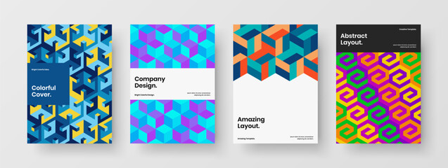 Fototapeta na wymiar Colorful mosaic hexagons corporate identity concept bundle. Bright postcard A4 design vector illustration composition.