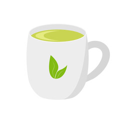 White mug with green tea. Isolated on a white background.	
