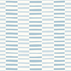 Hand-Drawn Blue and White Geometric Stripes Vector Seamless Pattern. Modern Retro Palyful Print. Organic Square Shapes - 630888681
