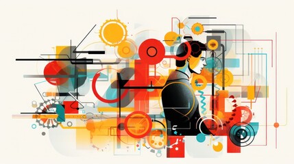 Obraz premium Abstract illustration risographic retro technician