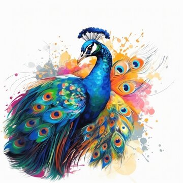 Peacock on oil painting of colorful artworks