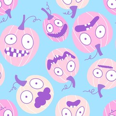 Autumn vegetable harvest seamless Halloween pumpkins pattern for wrapping paper and fabrics and kids clothes