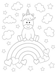 unicorn over a rainbow coloring page. you can print it on 8.5x11 inch paper © BaMic illustrations
