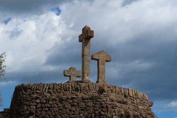 Turó de les Tres Creus in Park Guell. Barcelona, Spain