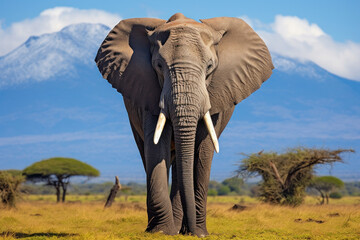 Fototapeta na wymiar African elephant with Mount Kilimanjaro in the background