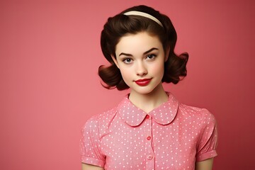  1950s Teenager on a Pink Background with Space for Copy	