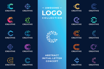 Letter C dot connection logo design for technology.