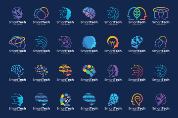 Set of smart logo design. artificial intelligence logo design with technology concept.