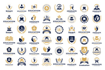 Set of University, Academy and School logo design badge. University emblem template.