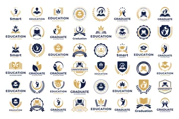 Fotobehang Set of University, Academy and School logo design badge. University emblem template. © Dendika