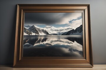 Glass picture frame on a solid color background. ai generative