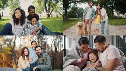 Multiracial loving families spending happy time together