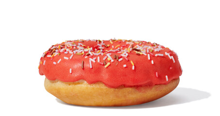 Donut with glaze on pink pastel background
